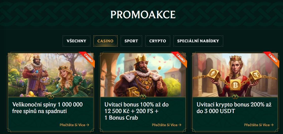 Prozkoumejte stránku promoakcí Casinia a vyberte si uvítací bonus, velikonoční spiny nebo krypto nabídku