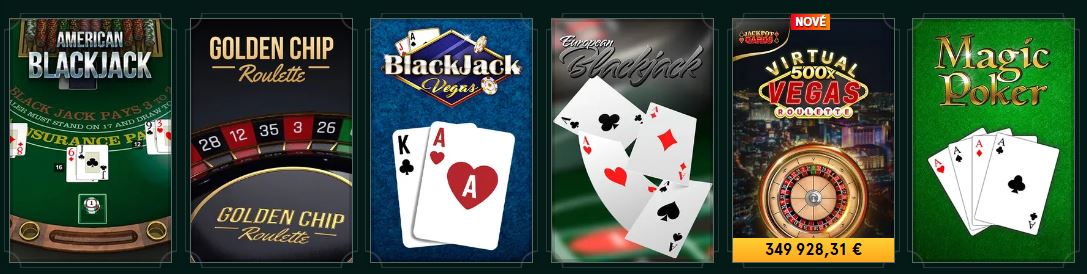 Hrajte oblíbené stolní hry včetně blackjacku, rulety a pokeru v herním katalogu