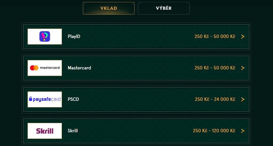Provádějte vklady snadno a bezpečně pomocí Mastercard, Skrill, Paysafecard nebo PlayID
